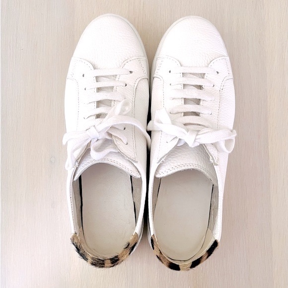 ZARA white leather platform sneakers with genuine cow hair leopard trim - Picture 3 of 7